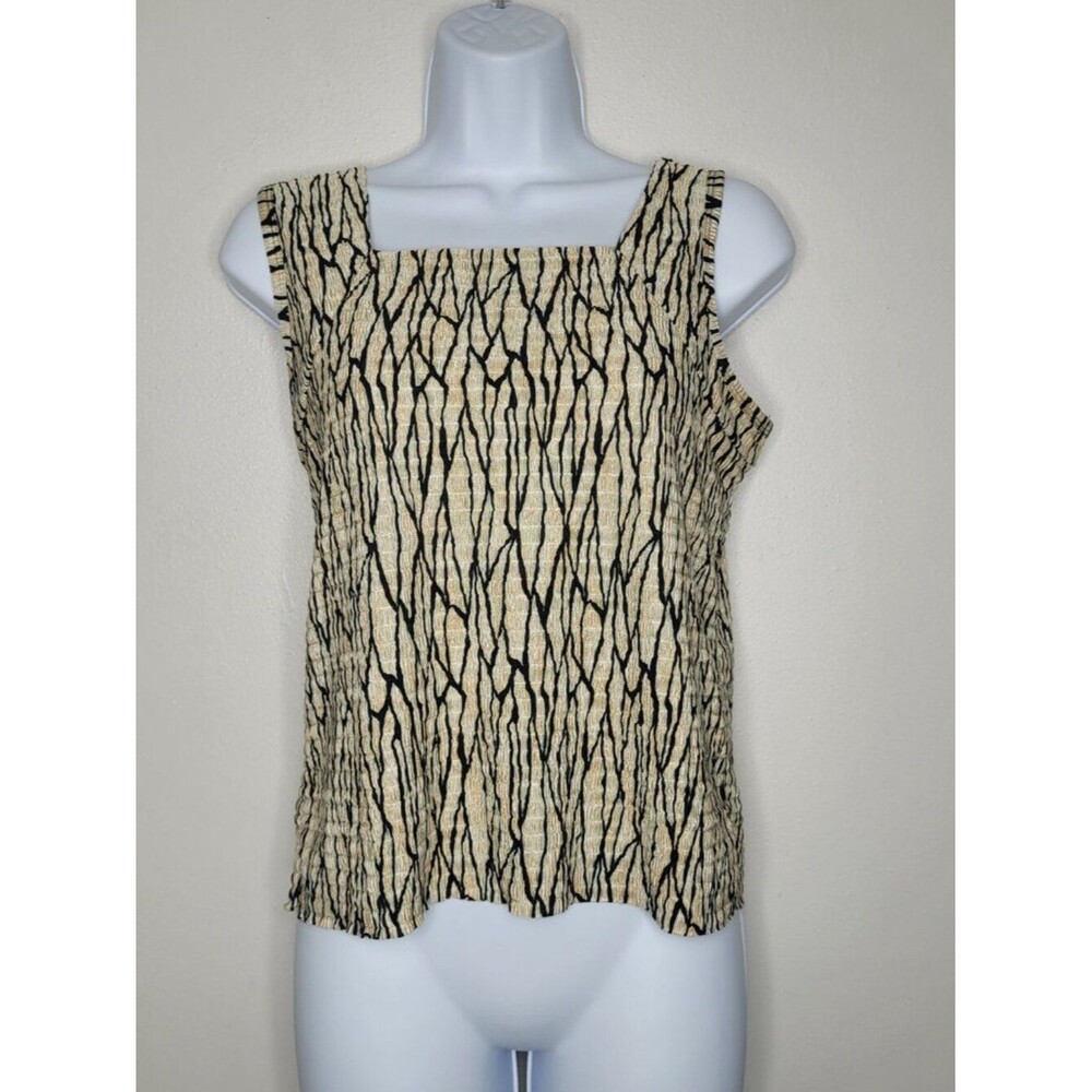 90s Rafael tan black grunge abstract artsy crinkle sleeveless top size medium